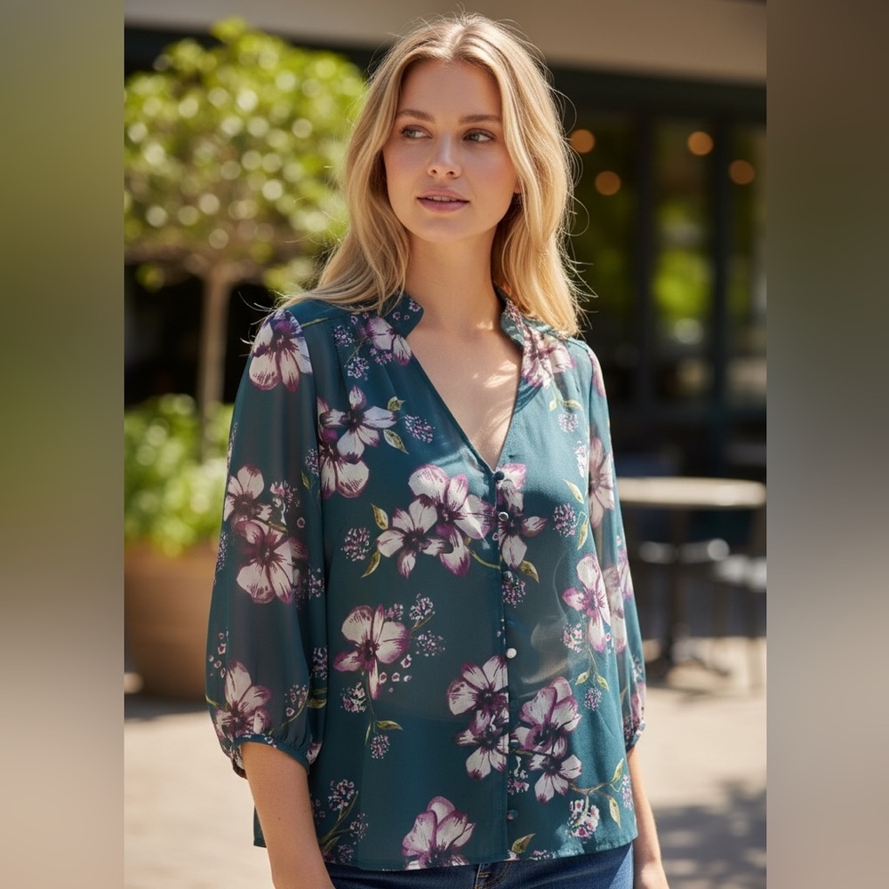 Cupcakes and Cashmere floral 3/4 sleeve button down blouse